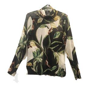 White House Black Market Sheer Floral Mesh Mock Neck Top  Size L